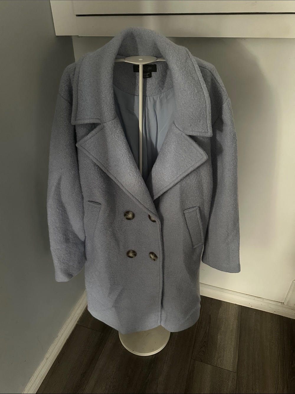 Private listing Wool-Blend Double-Breasted Light Blue Coat damaged